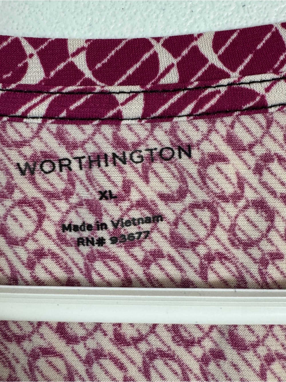 Worthington Blouse Womens XL Fuchsia Black Short Sleeve Scoop Neck Stretch - Picture 4 of 5